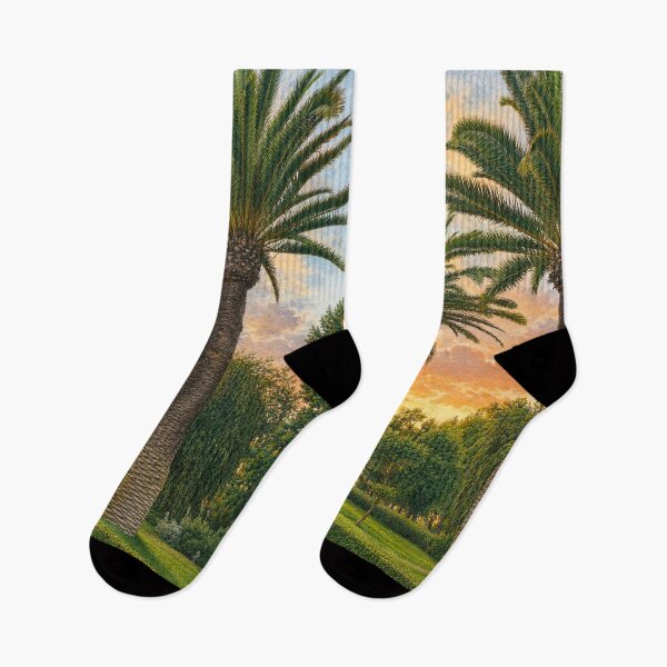 Item preview, Golden Palm Garden Sunset – Tropical Nature Illustration designed and sold by wiwiart.