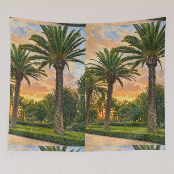 Item preview, Golden Palm Garden Sunset – Tropical Nature Illustration designed and sold by wiwiart.