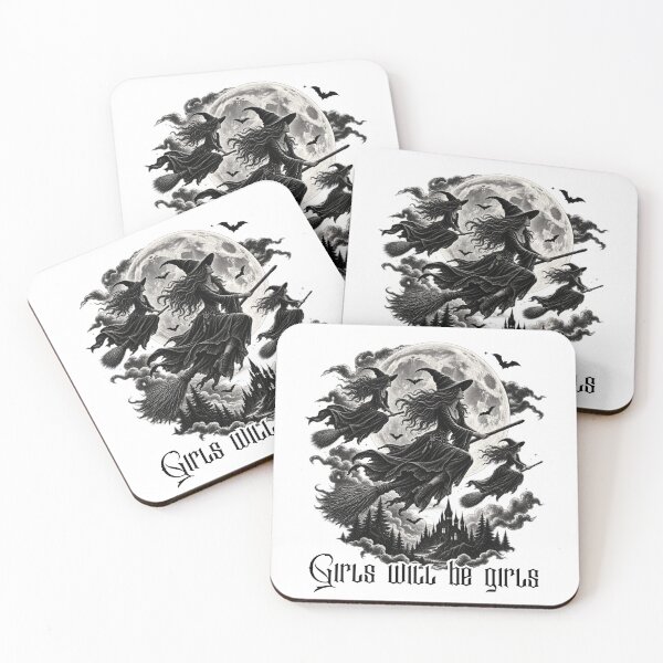 Item preview, Girls Will Be Girls Witches Flying Over Castle Full Moon Halloween designed and sold by Neurospicy Trolls.