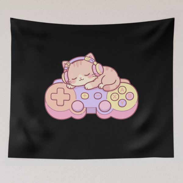 Item preview,  Cozy Gamer Cat Sleeping on Controller Pastel Gaming Kawaii designed and sold by Fulaly.