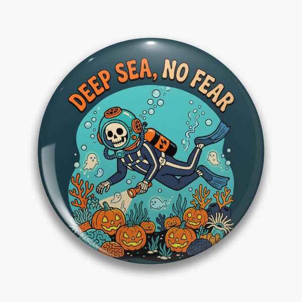 Item preview, "Deep Sea, No Fear" Skeleton Diver − Pumpkin Reef Halloween Ocean Design designed and sold by Sea Gem.