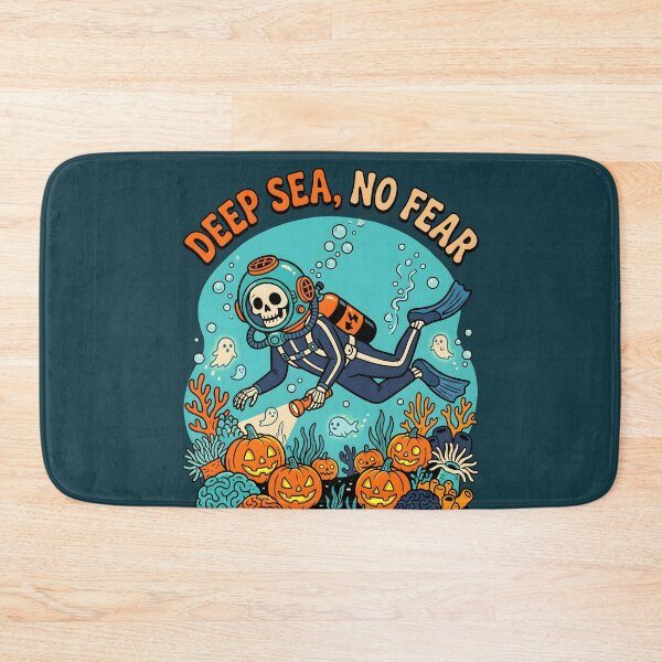 Item preview, "Deep Sea, No Fear" Skeleton Diver − Pumpkin Reef Halloween Ocean Design designed and sold by Sea Gem.