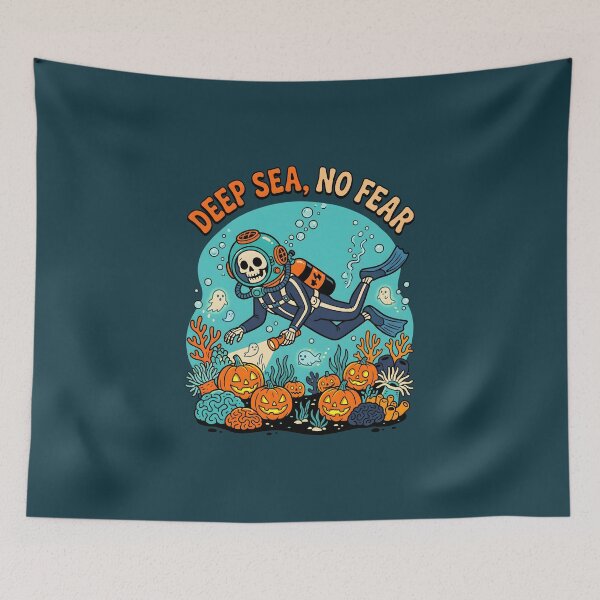 Item preview, "Deep Sea, No Fear" Skeleton Diver − Pumpkin Reef Halloween Ocean Design designed and sold by Sea Gem.
