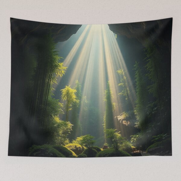 Item preview, Mystical Cave Sunbeams Forest Art designed and sold by IntelliMindDesigns.