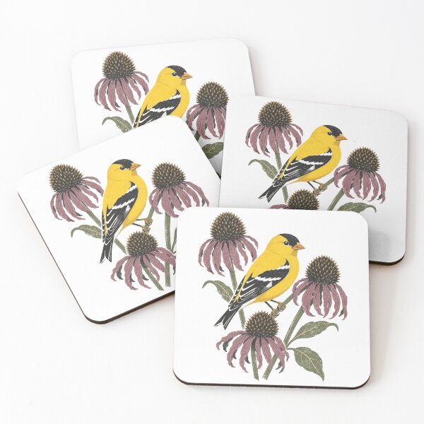 Item preview, American Goldfinch on Coneflower Seedheads - Backyard Bird Garden Art designed and sold by shifumart.