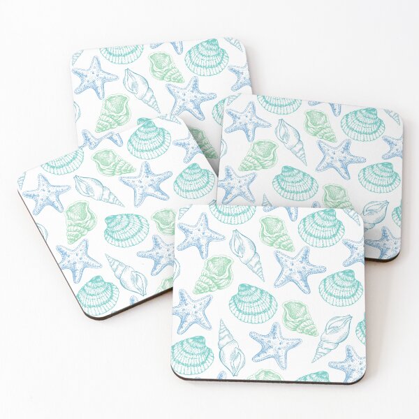 Item preview, Teal Green Starfish Seashell Pattern  designed and sold by SeaStarAlex.