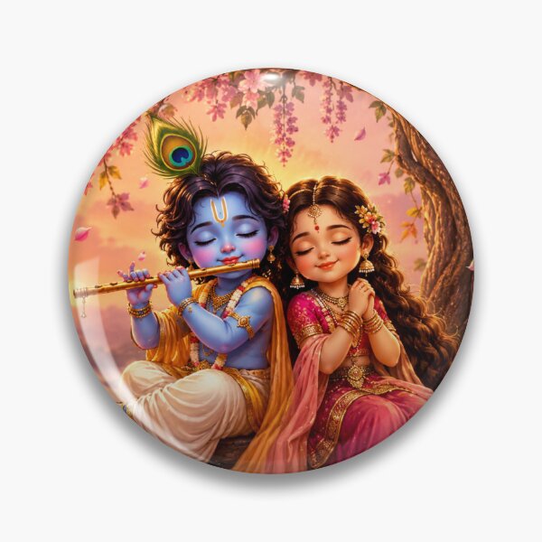 Item preview, Krishna Radha Love Under Cherry Blossoms Art designed and sold by RedSwagStore.