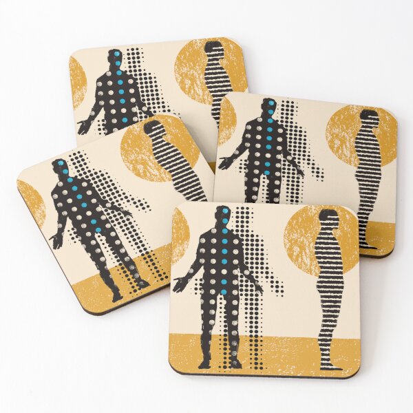 Item preview, Neon Glitch Human Silhouettes | Abstract Digital Duo with Dots and Stripes designed and sold by MikZviagin.