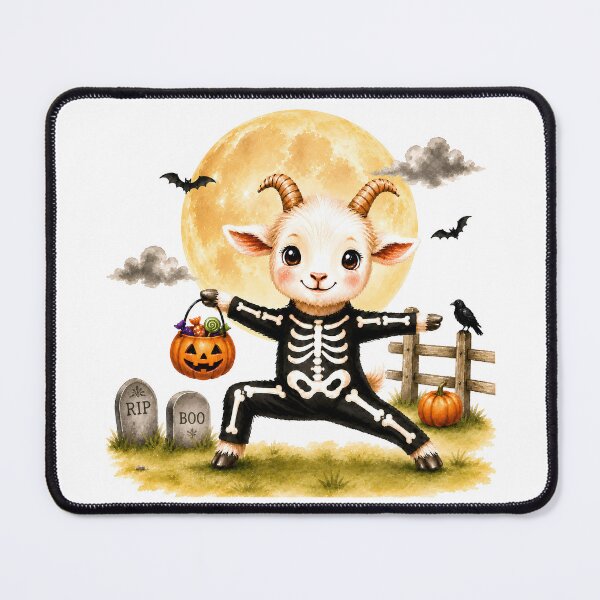 Item preview, Halloween Yoga Goat in Warrior 2 Pose – Cute Skeleton Costume designed and sold by YogiAnimalArt.