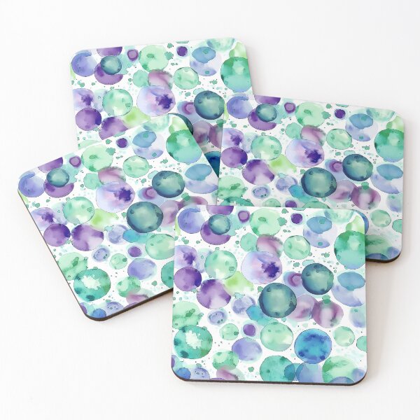 Item preview, Teal Purple Watercolor Polka Dots Abstract Pattern designed and sold by Nine Lives Studio.