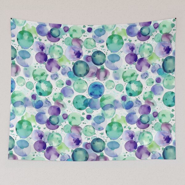 Item preview, Teal Purple Watercolor Polka Dots Abstract Pattern designed and sold by Nine Lives Studio.