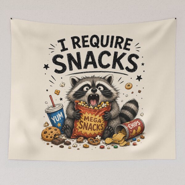 Item preview, I Require Snacks – Funny Hungry Raccoon designed and sold by Sasas Design.