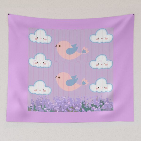 Item preview, Kawaii cloud and little bird pattern in warm tones designed and sold by Azurart2.
