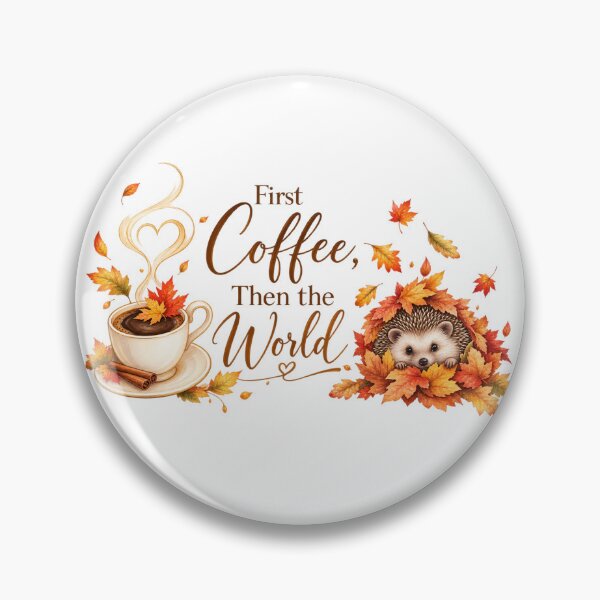 Item preview, First Coffee, Then the World – Cozy Autumn Hedgehog | Golden Line Art Premium designed and sold by Niespodzianki.
