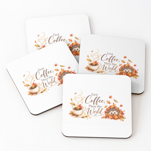 Item preview, First Coffee, Then the World – Cozy Autumn Hedgehog | Golden Line Art Premium designed and sold by Niespodzianki.