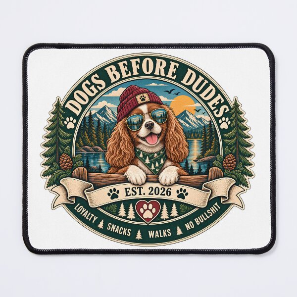 Item preview, Dogs Before Dudes Cavalier King Charles Spaniel Funny Hiking EST 2026 designed and sold by Neurospicy Trolls.