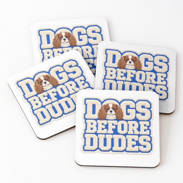 Item preview, Dogs Before Dudes Cavalier King Charles Spaniel Chenille Patch Preppy Design designed and sold by Neurospicy Trolls.