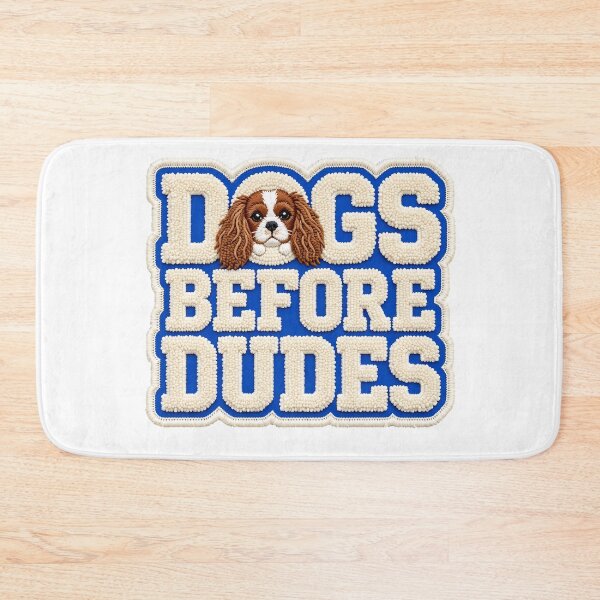 Item preview, Dogs Before Dudes Cavalier King Charles Spaniel Chenille Patch Preppy Design designed and sold by Neurospicy Trolls.