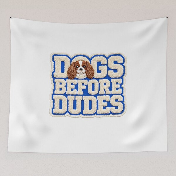Item preview, Dogs Before Dudes Cavalier King Charles Spaniel Chenille Patch Preppy Design designed and sold by Neurospicy Trolls.