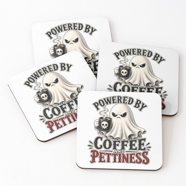 Item preview, Powered by Coffee and Pettiness – Funny Grumpy Ghost with Coffee Mug designed and sold by AbderraimArt.