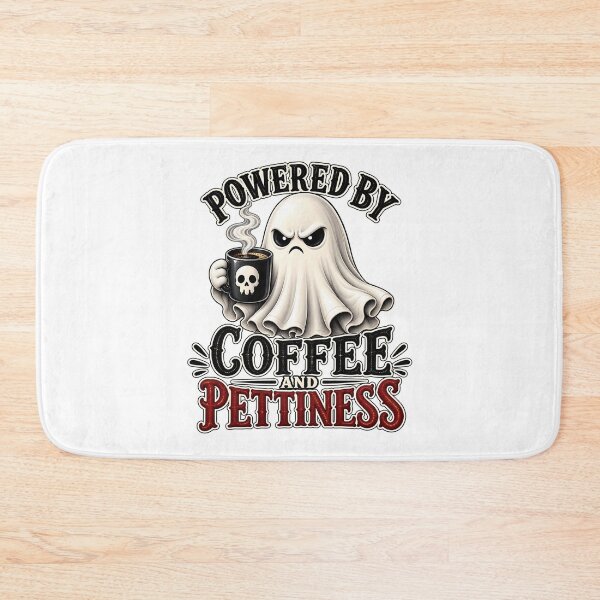 Item preview, Powered by Coffee and Pettiness – Funny Grumpy Ghost with Coffee Mug designed and sold by AbderraimArt.