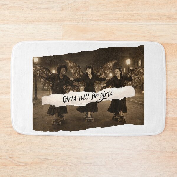 Item preview, Girls Will Be Girls Vintage Bat Girls Skateboarding Halloween Sepia Photo designed and sold by Neurospicy Trolls.