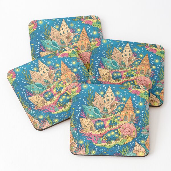 Item preview, Enchanted Underwater Seashell Village Fantasy Art designed and sold by Herodestroyer.
