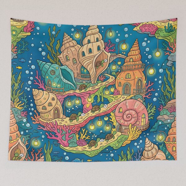 Item preview, Enchanted Underwater Seashell Village Fantasy Art designed and sold by Herodestroyer.