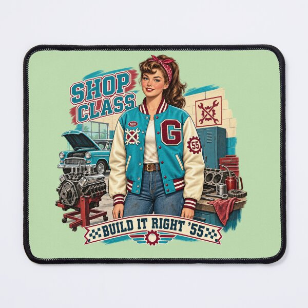 Item preview, Retro 1955 Shop Class Hot Rod Garage designed and sold by Normandy Road Heritage™ - Vintage Garage Art.
