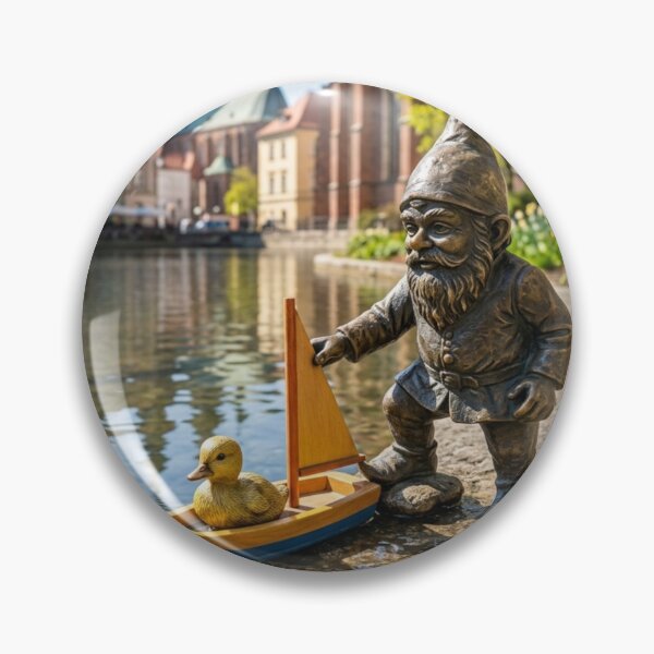 Item preview, Wroclaw Gnome With Duck – Bronze Garden Gnome Folk Art designed and sold by Purrfecta.