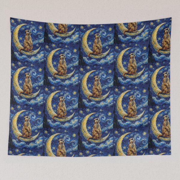 Item preview, Funny Meerkat Starry Night Painting Cute Moon Stars Boys Girls Kids designed and sold by FurryHavenPH.