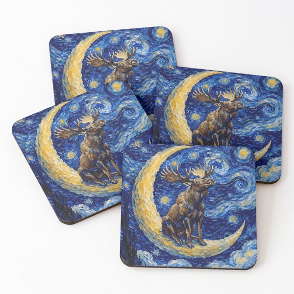 Item preview, Funny Moose Starry Night Painting Cute Moon Stars Boys Girls Kids designed and sold by FurryHavenPH.