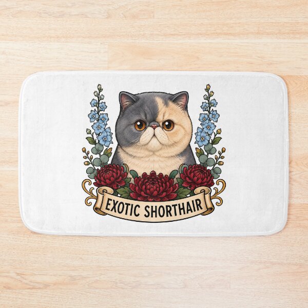 Item preview, Exotic Shorthair Cat Vintage Chrysanthemum Tattoo designed and sold by Old's Cool Cat Studio.
