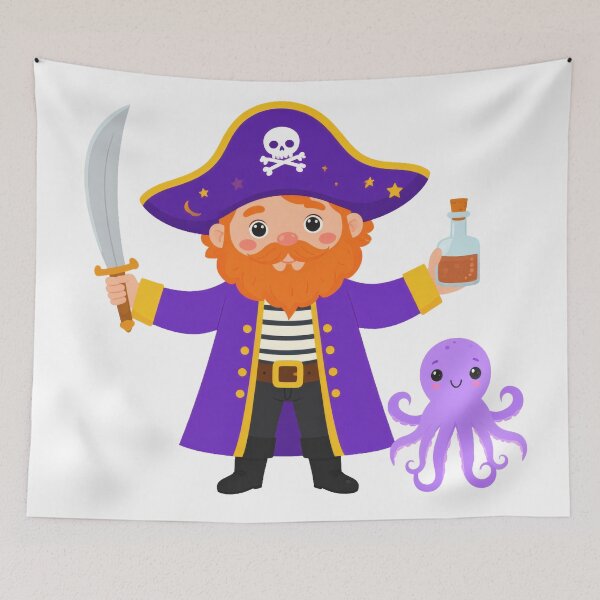 Item preview, Cute Pirate Captain with Sword and Octopus designed and sold by BetweenForms.