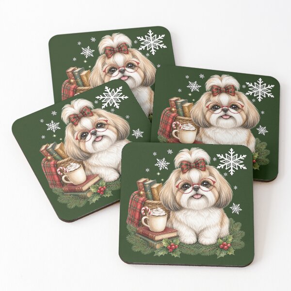 Item preview, Christmas Shih Tzu Glasses Cozy Winter Bookworm designed and sold by Cute & Sassy Custom Gifting Boutiques.