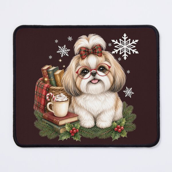Item preview, Christmas Shih Tzu Glasses Cozy Winter Bookworm designed and sold by Cute & Sassy Custom Gifting Boutiques.
