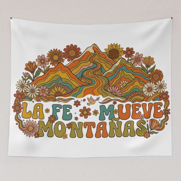 Aperçu de l'œuvre La foi déplace des montagnes style rétro groovy créée et vendue par MantoSagrado.
