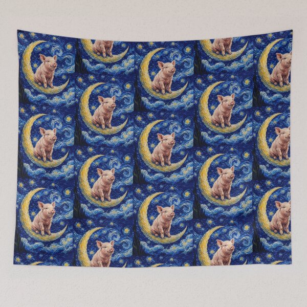 Item preview, Funny Pig Starry Night Painting Cute Moon Stars Boys Girls Kids designed and sold by FurryHavenPH.