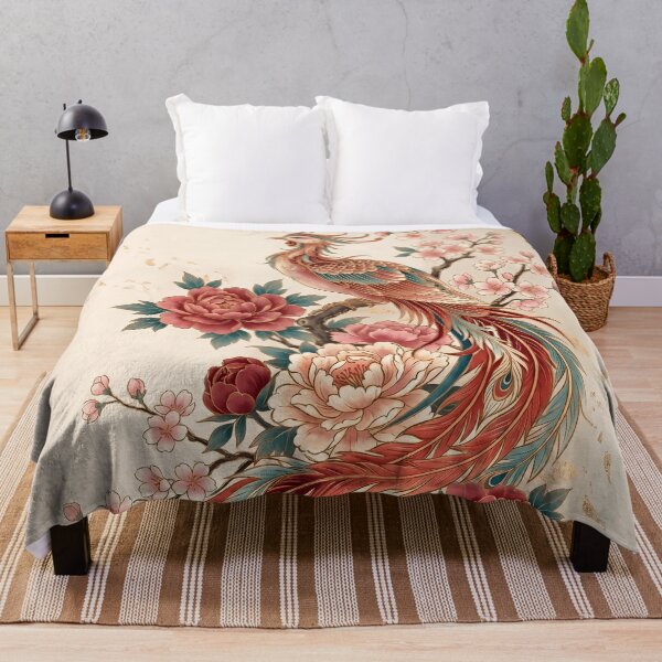 Item preview, Phoenix and Peony Floral Art – Elegant Asian Phoenix with Cherry Blossoms designed and sold by ManJiangHong.