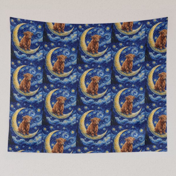 Item preview, Funny Scottish Highland Cow Starry Night Painting Cute Moon Stars Boys Girls Kids designed and sold by FurryHavenPH.