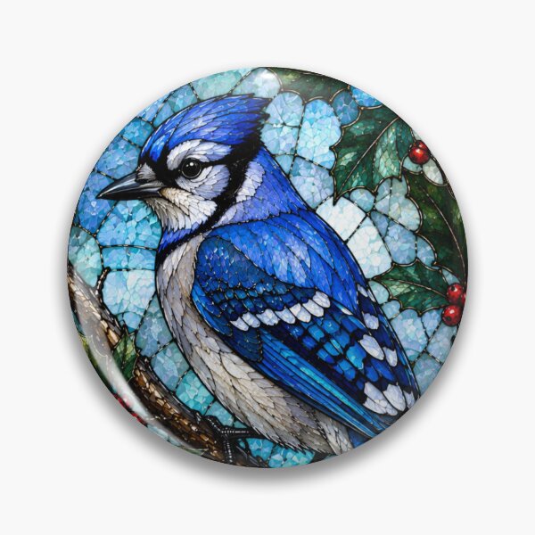 Item preview, Stained Glass Blue Jay Bird Art Design designed and sold by Creativveworrld03.