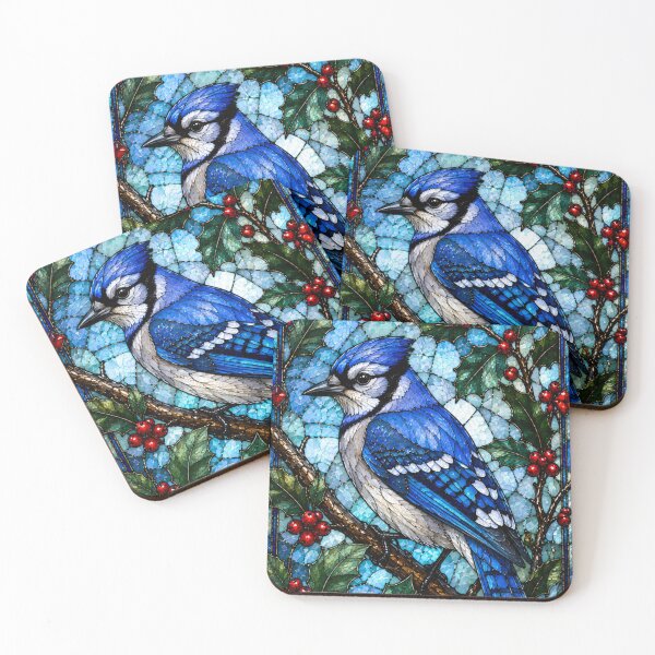 Item preview, Stained Glass Blue Jay Bird Art Design designed and sold by Creativveworrld03.