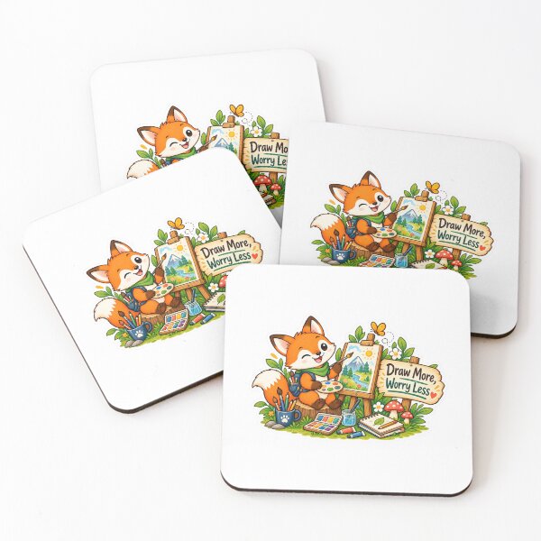 Item preview, Draw More, Worry Less Cute Fox Artist Sticker designed and sold by MohamedAbozaid1.