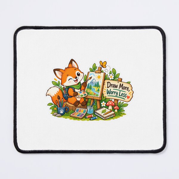 Item preview, Draw More, Worry Less Cute Fox Artist Sticker designed and sold by MohamedAbozaid1.