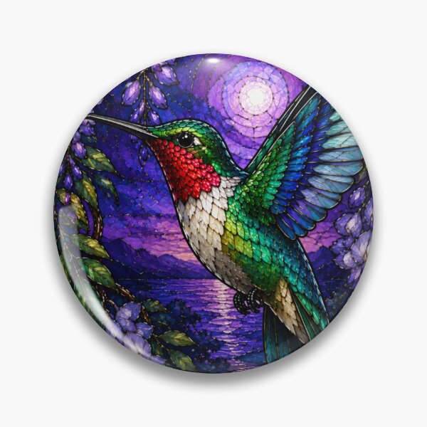 Item preview, Stained Glass Hummingbird Twilight Wisteria Art Design designed and sold by Creativveworrld03.