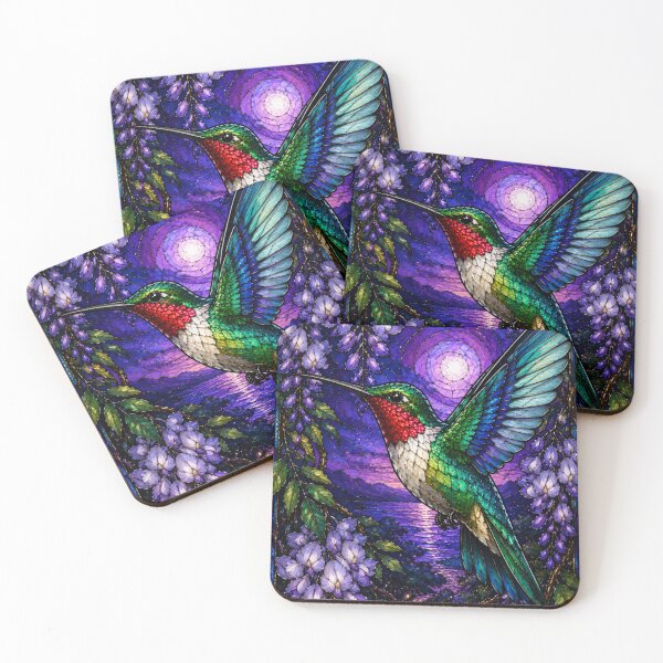 Item preview, Stained Glass Hummingbird Twilight Wisteria Art Design designed and sold by Creativveworrld03.