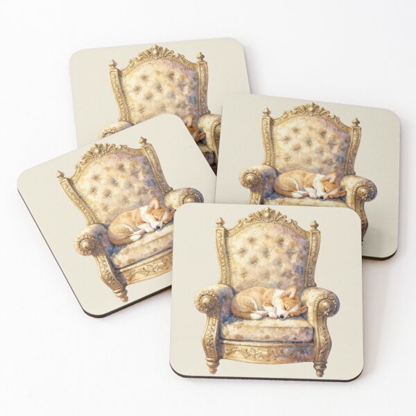 Item preview, Watercolor Sleeping Corgi Golden Royal Armchair designed and sold by WildArtIT.