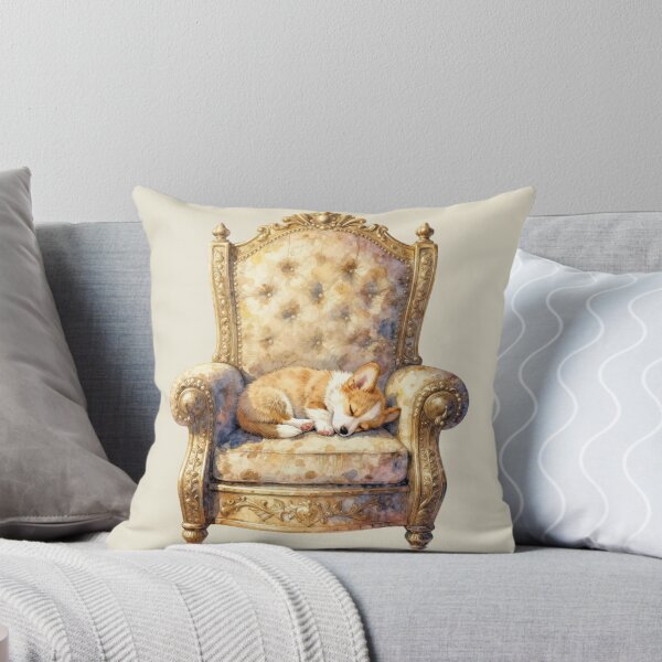 Item preview, Watercolor Sleeping Corgi Golden Royal Armchair designed and sold by WildArtIT.