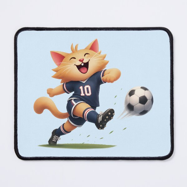 Item preview, Cute Cat Soccer Player Kicking Ball Cartoon designed and sold by Karamram Studio.