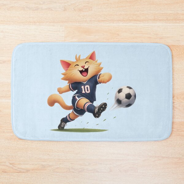 Item preview, Cute Cat Soccer Player Kicking Ball Cartoon designed and sold by Karamram Studio.